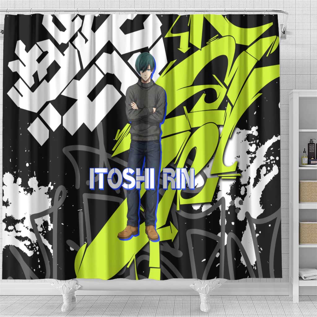Itoshi Rin Blue Lock Shower Curtain Urban Graffiti Street Art Style