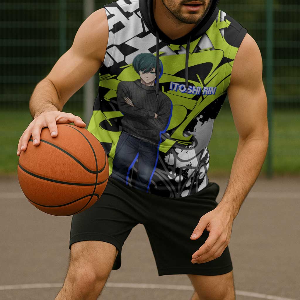 Itoshi Rin Blue Lock Sleeveless Hoodie Urban Graffiti Street Art Style