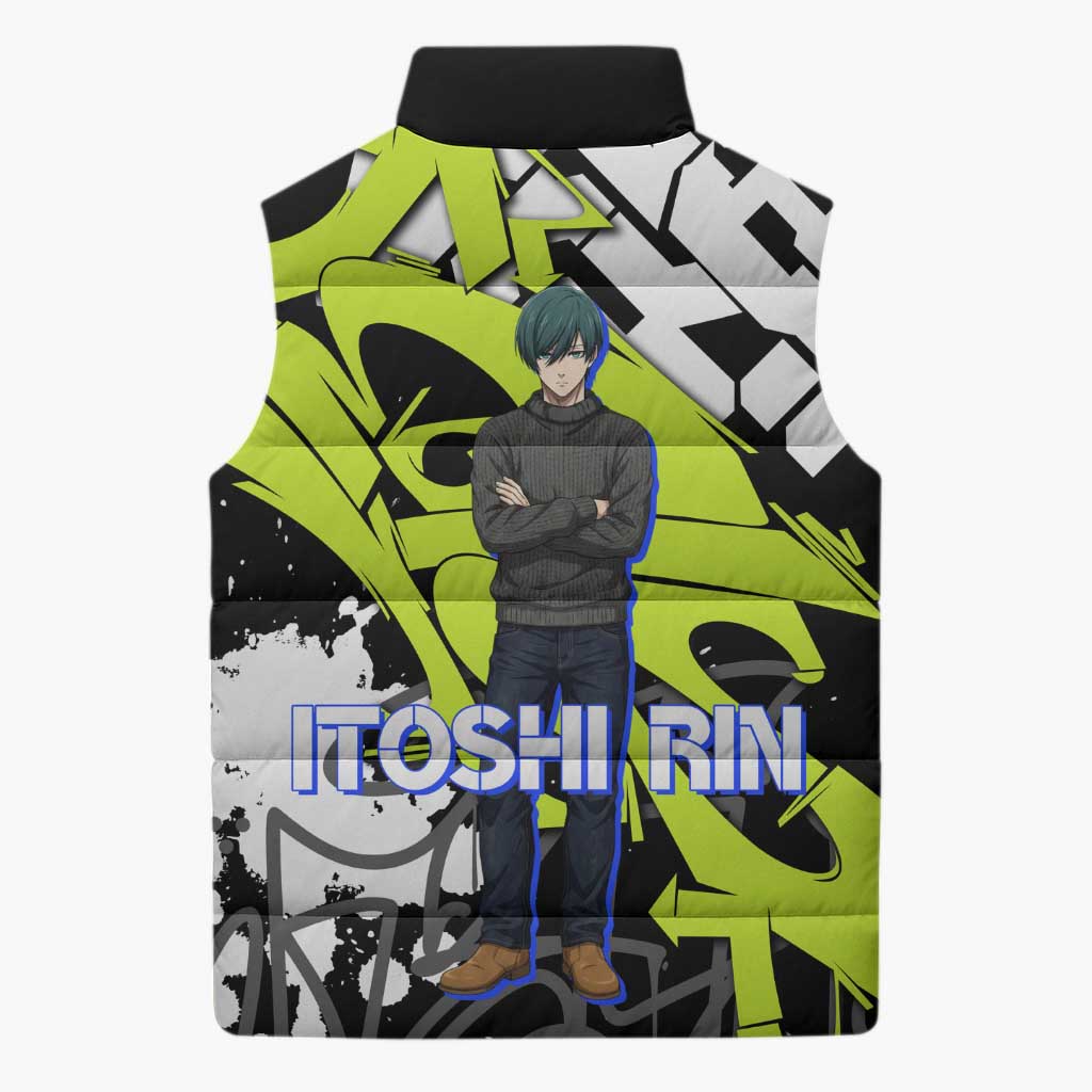 Itoshi Rin Blue Lock Sleeveless Puffer Jacket Urban Graffiti Street Art Style