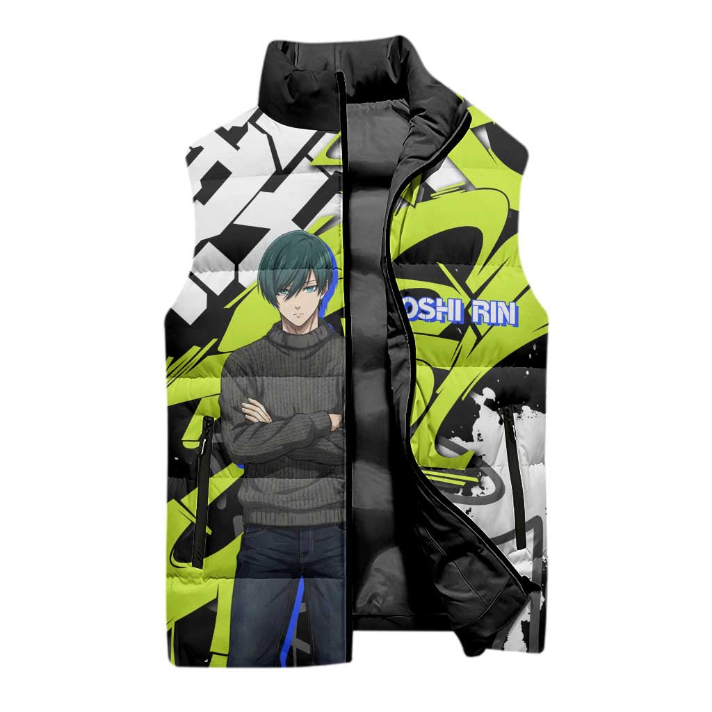 Itoshi Rin Blue Lock Sleeveless Puffer Jacket Urban Graffiti Street Art Style