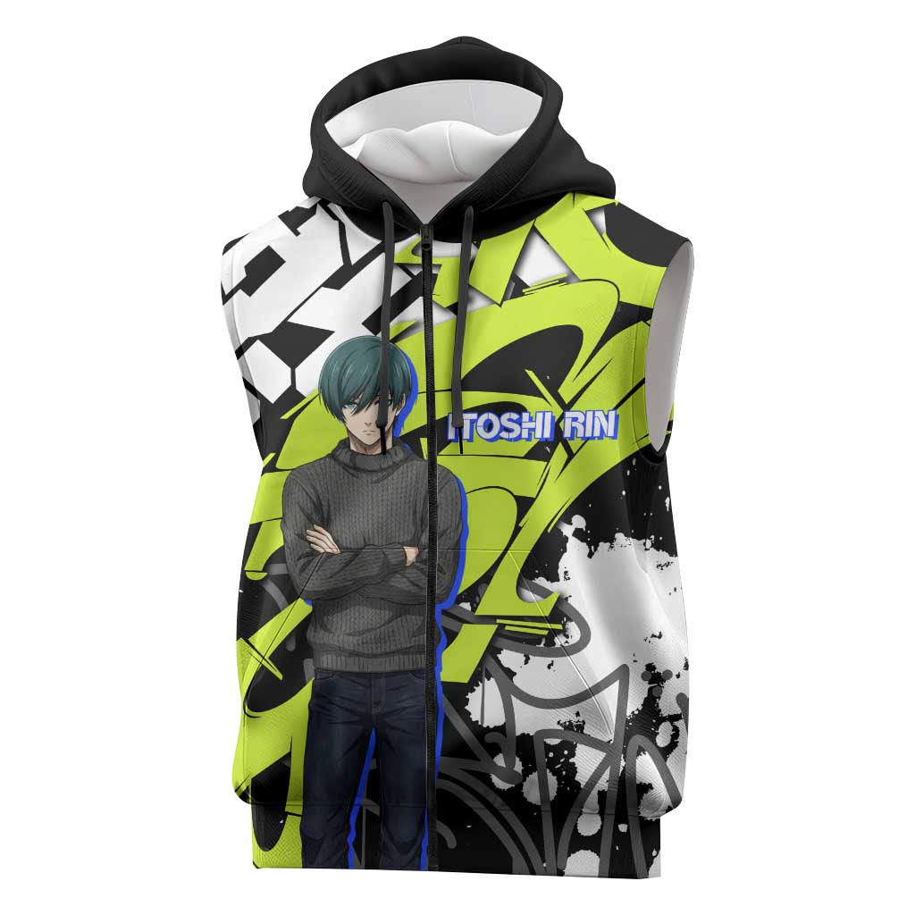 Itoshi Rin Blue Lock Sleeveless Zip Hoodie Urban Graffiti Street Art Style