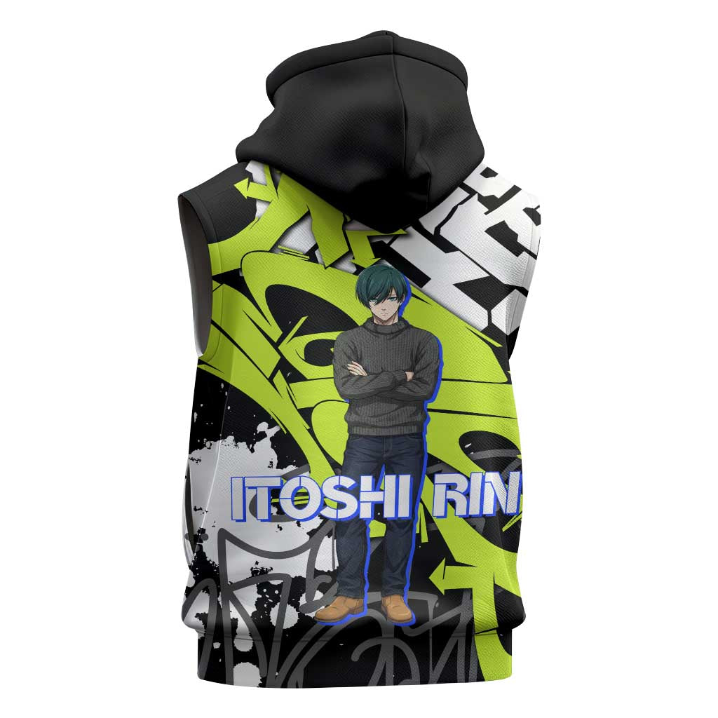 Itoshi Rin Blue Lock Sleeveless Zip Hoodie Urban Graffiti Street Art Style