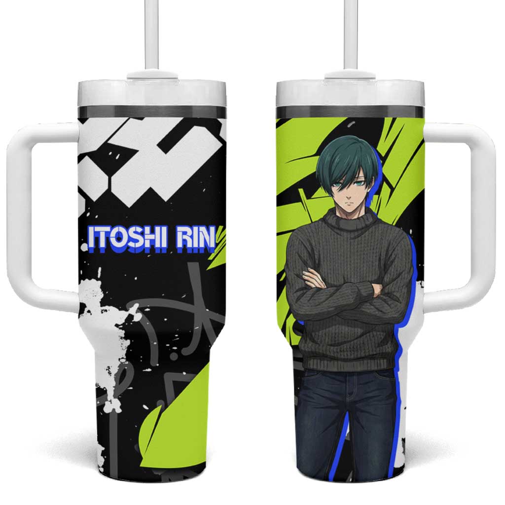Itoshi Rin Blue Lock Tumbler With Handle Urban Graffiti Street Art Style