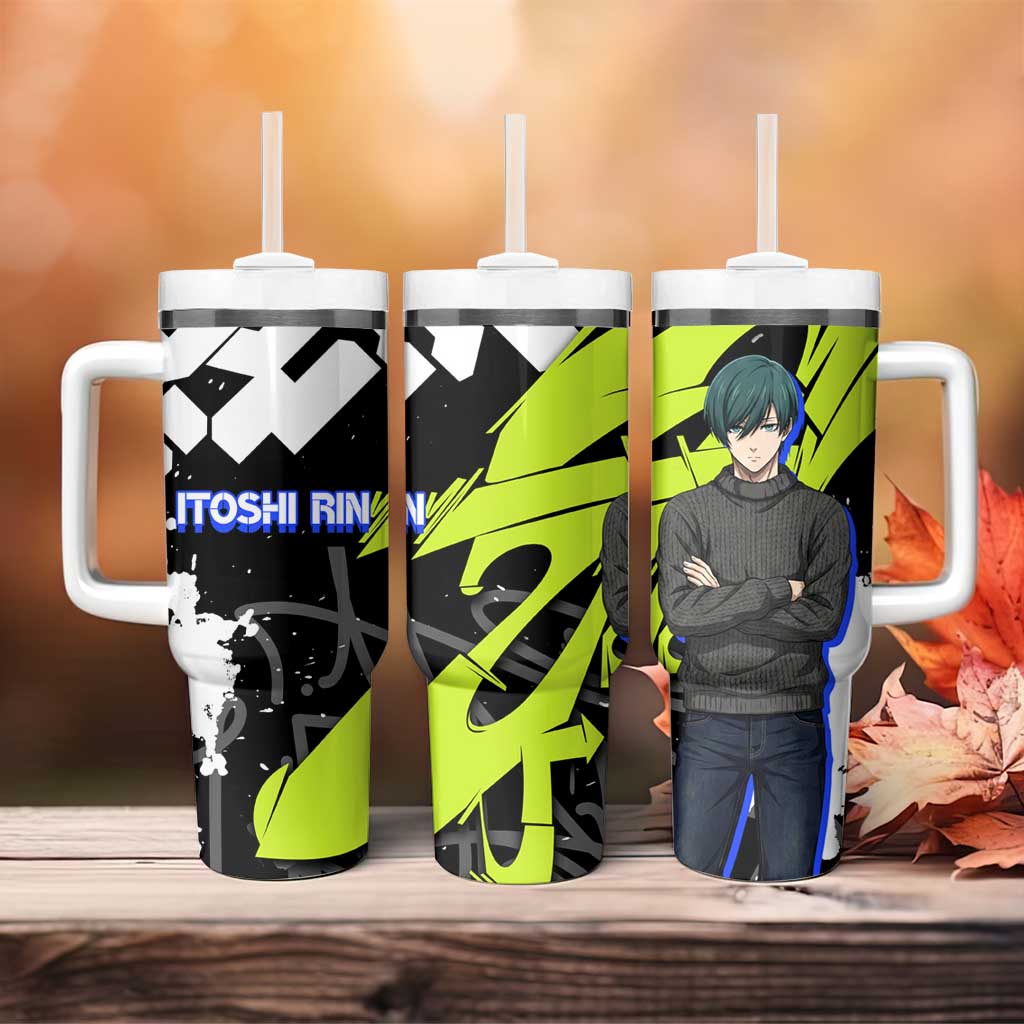 Itoshi Rin Blue Lock Tumbler With Handle Urban Graffiti Street Art Style