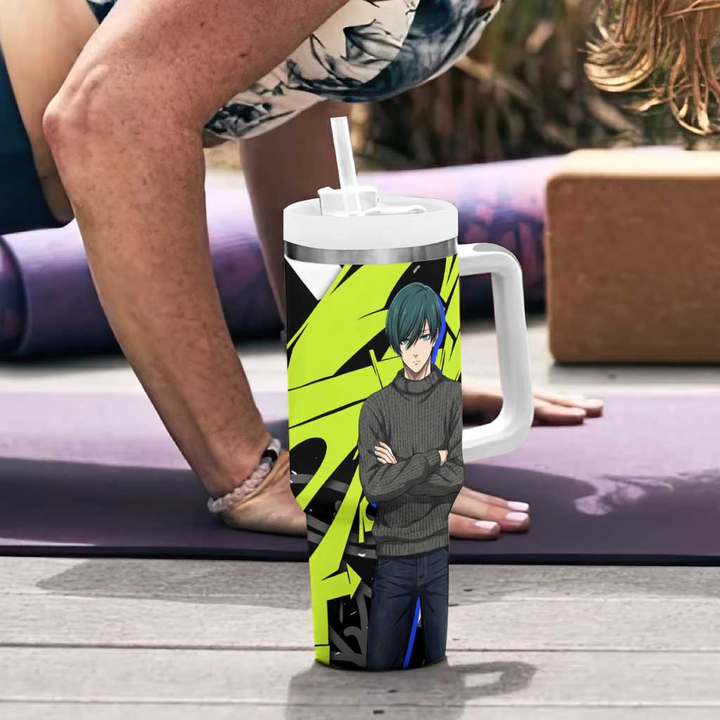 Itoshi Rin Blue Lock Tumbler With Handle Urban Graffiti Street Art Style