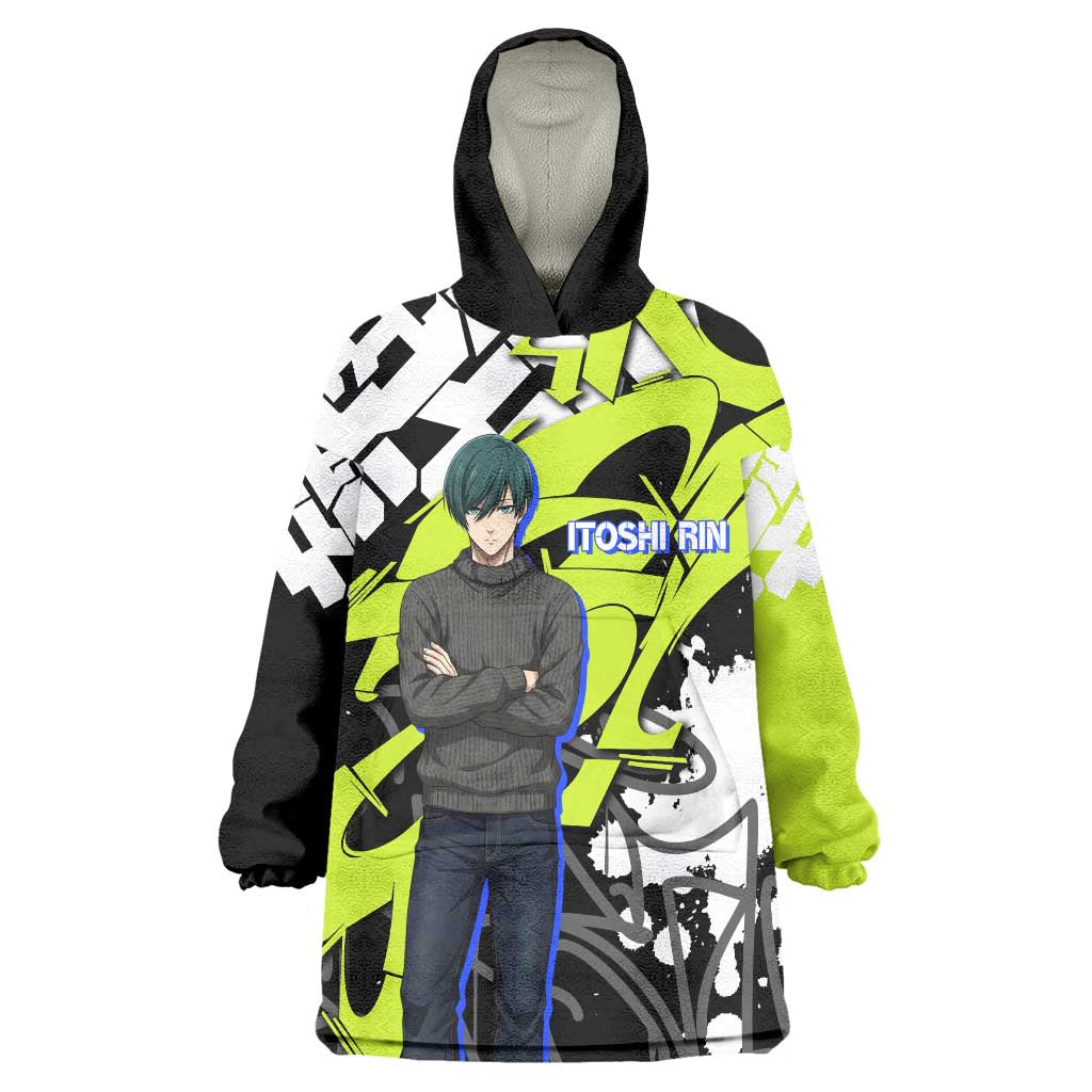 Itoshi Rin Blue Lock Wearable Blanket Hoodie Urban Graffiti Street Art Style