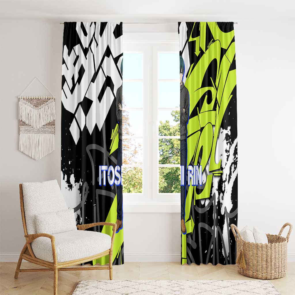 Itoshi Rin Blue Lock Window Curtain Urban Graffiti Street Art Style