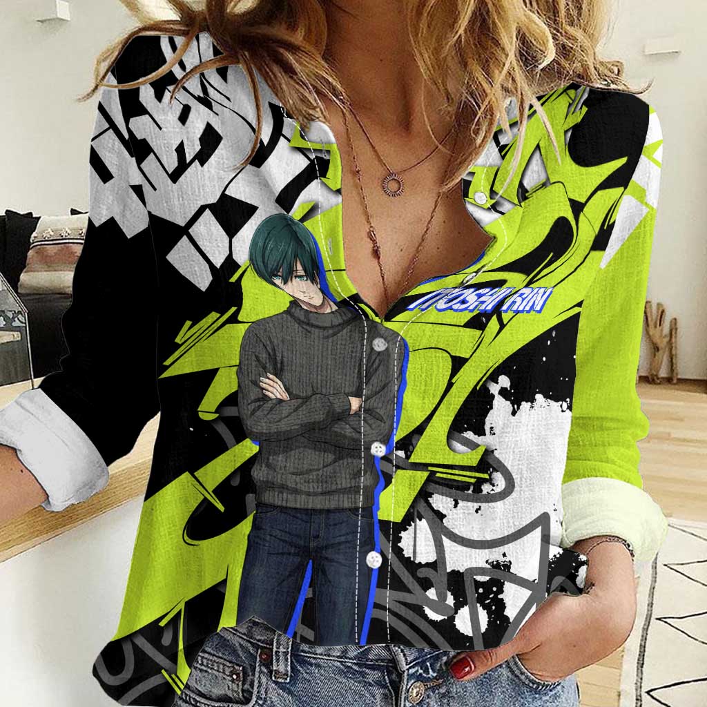Itoshi Rin Blue Lock Women Casual Shirt Urban Graffiti Street Art Style
