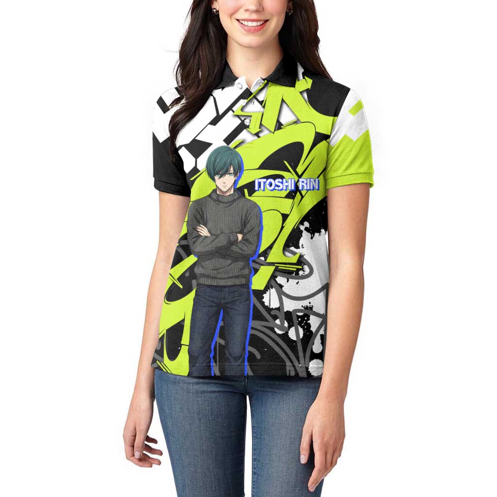 Itoshi Rin Blue Lock Women Polo Shirt Urban Graffiti Street Art Style