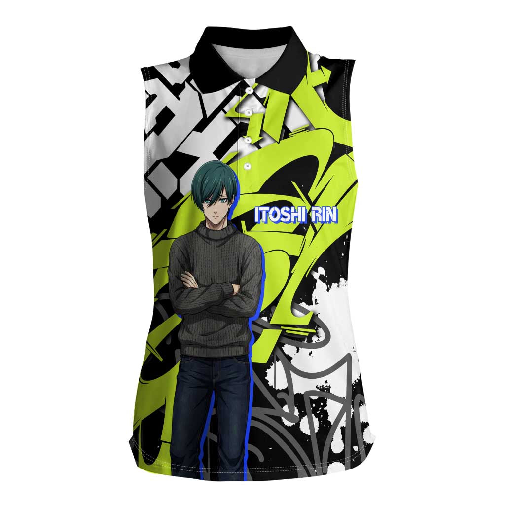 Itoshi Rin Blue Lock Women Sleeveless Polo Shirt Urban Graffiti Street Art Style