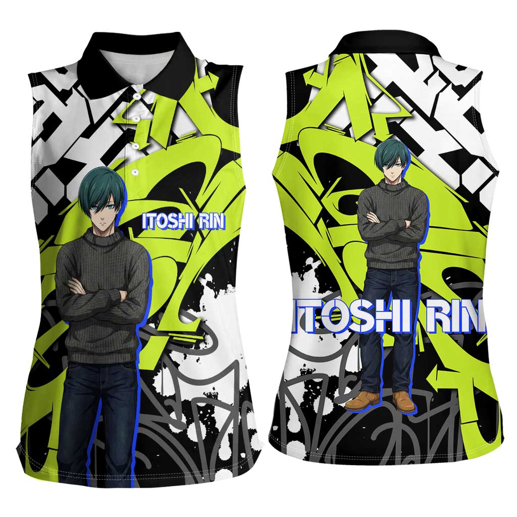 Itoshi Rin Blue Lock Women Sleeveless Polo Shirt Urban Graffiti Street Art Style