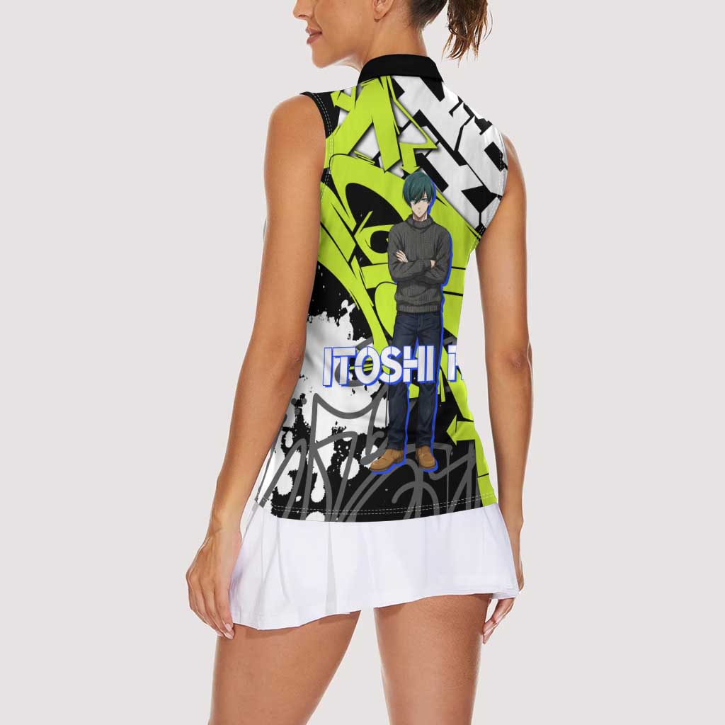 Itoshi Rin Blue Lock Women Sleeveless Polo Shirt Urban Graffiti Street Art Style