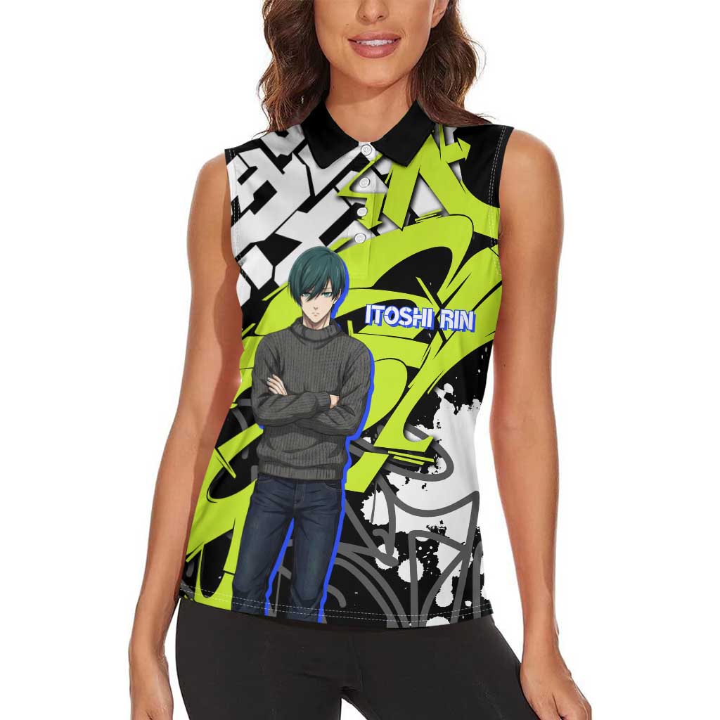 Itoshi Rin Blue Lock Women Sleeveless Polo Shirt Urban Graffiti Street Art Style