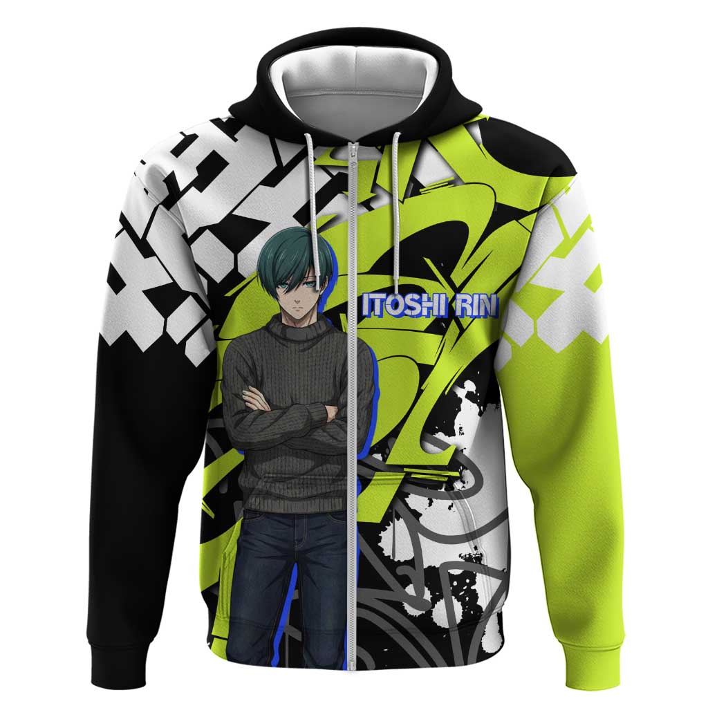 Itoshi Rin Blue Lock Zip Hoodie Urban Graffiti Street Art Style