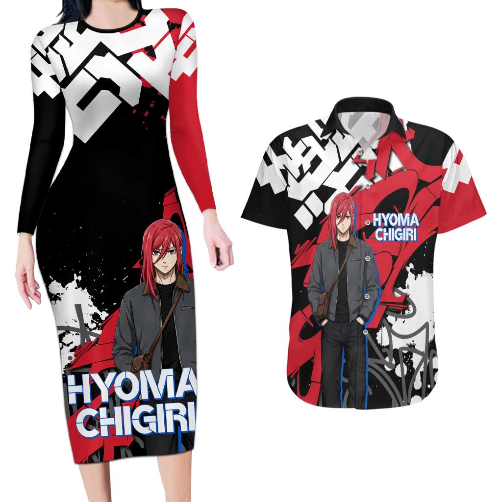 Hyoma Chigiri Blue Lock Couples Matching Long Sleeve Bodycon Dress and Hawaiian Shirt Urban Graffiti Street Art Style