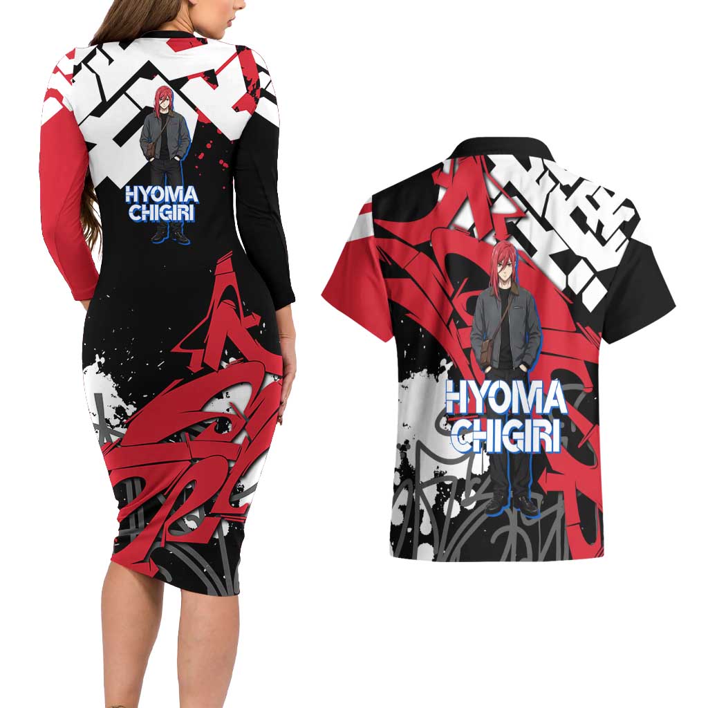 Hyoma Chigiri Blue Lock Couples Matching Long Sleeve Bodycon Dress and Hawaiian Shirt Urban Graffiti Street Art Style