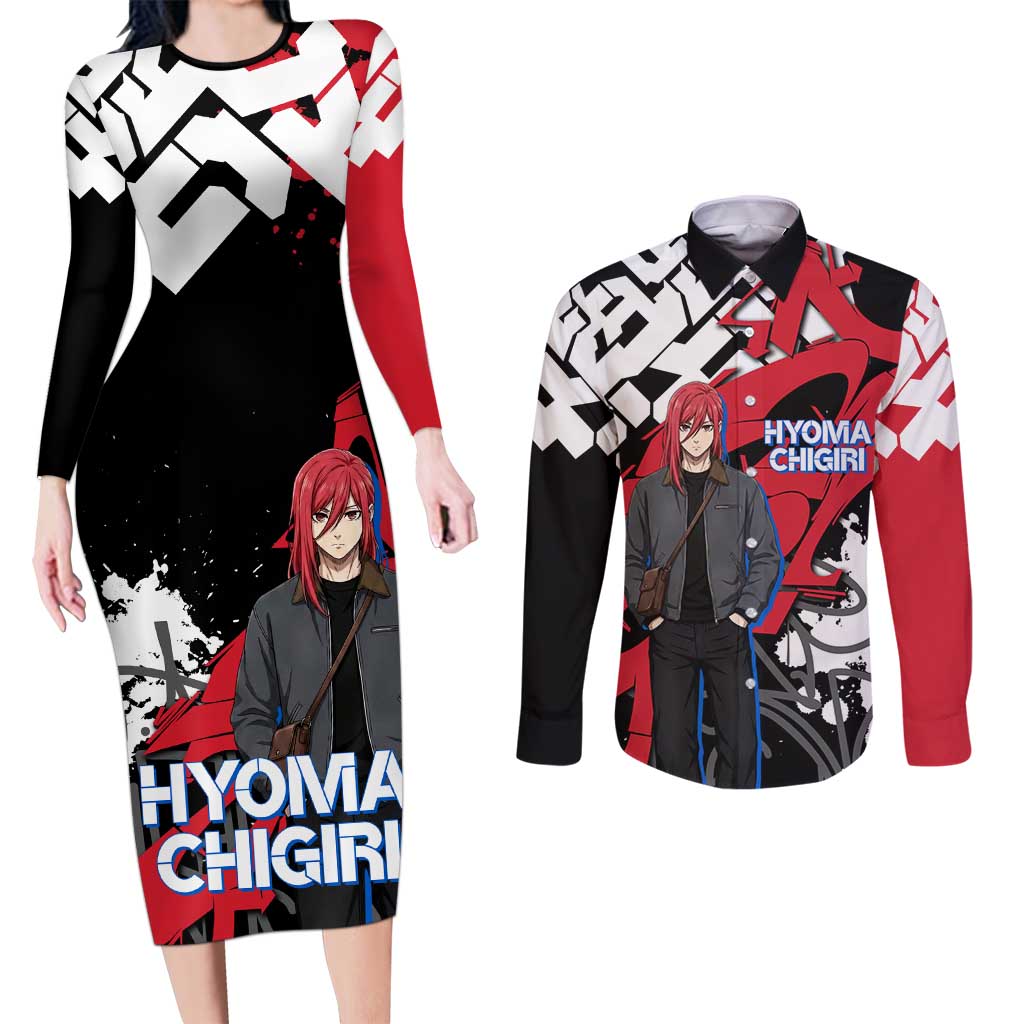 Hyoma Chigiri Blue Lock Couples Matching Long Sleeve Bodycon Dress and Long Sleeve Button Shirt Urban Graffiti Street Art Style