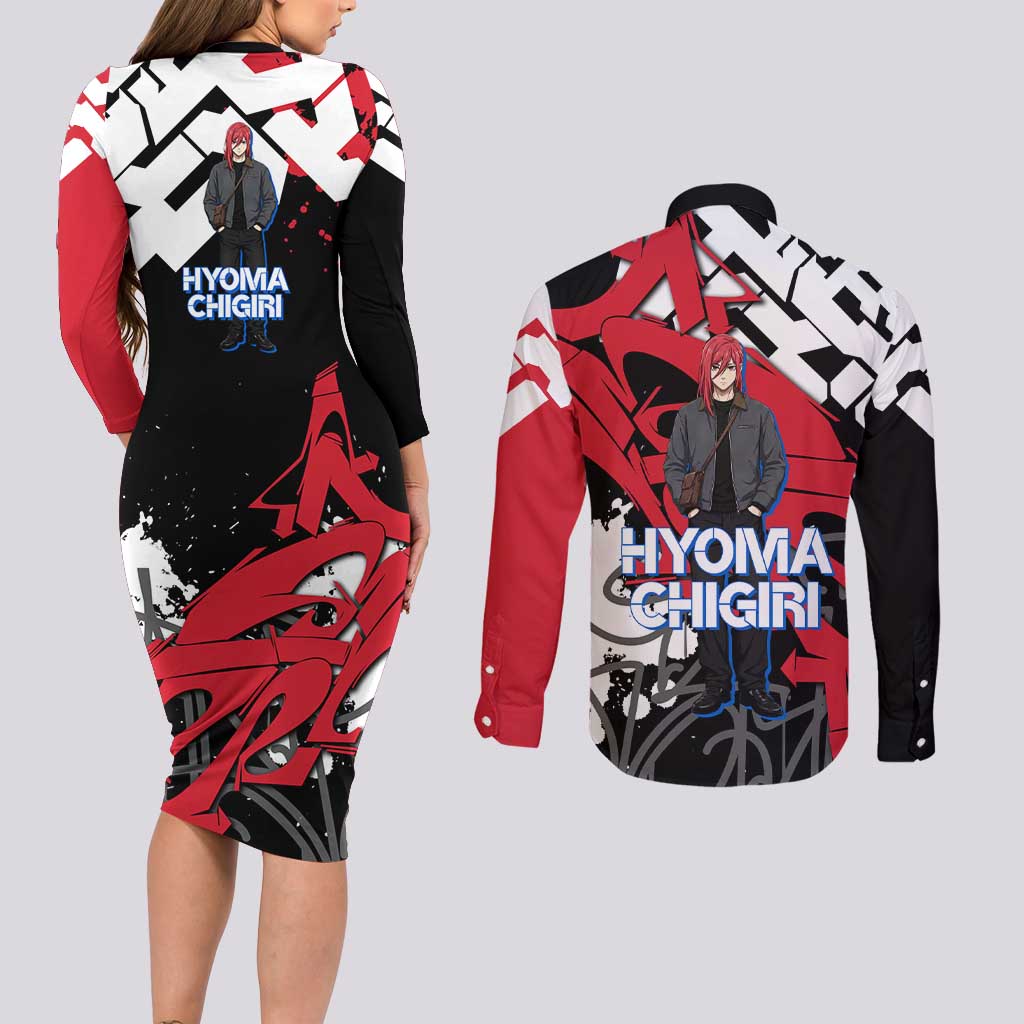Hyoma Chigiri Blue Lock Couples Matching Long Sleeve Bodycon Dress and Long Sleeve Button Shirt Urban Graffiti Street Art Style