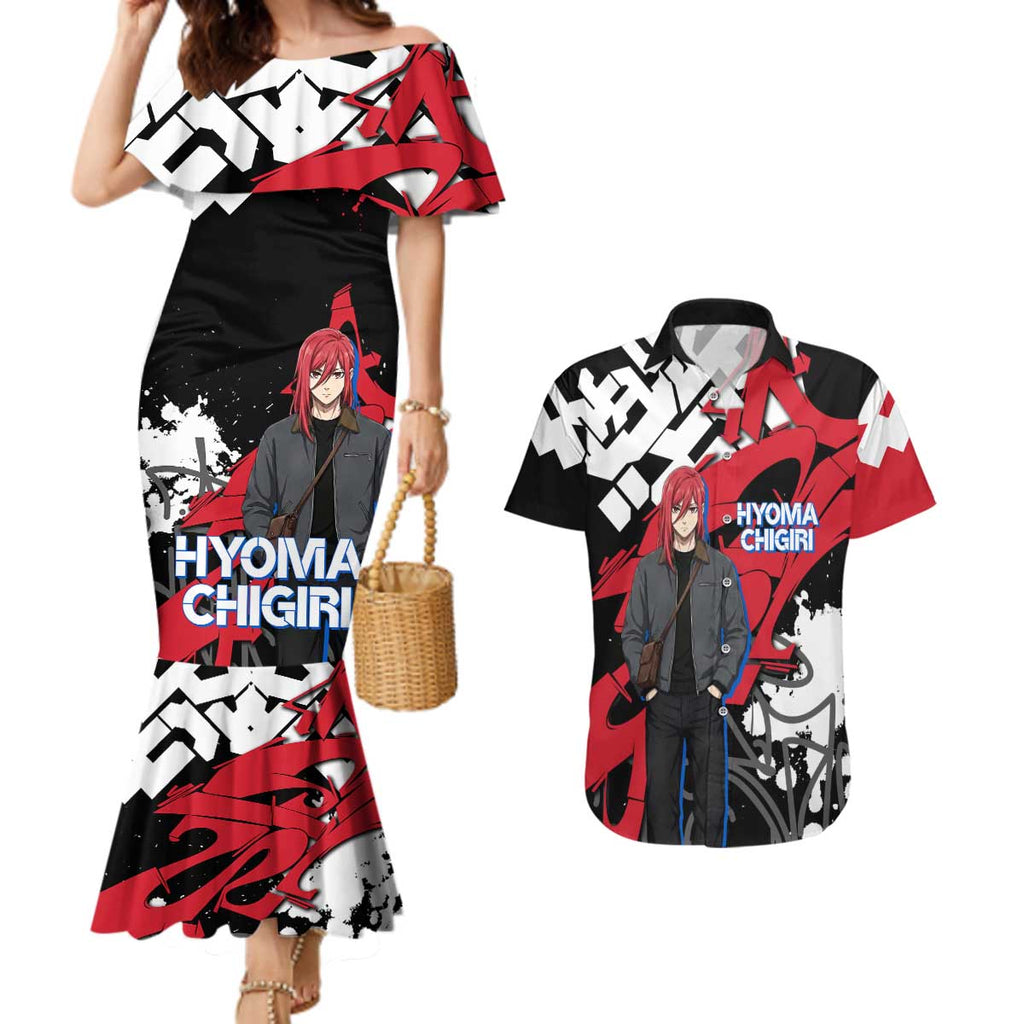 Hyoma Chigiri Blue Lock Couples Matching Mermaid Dress and Hawaiian Shirt Urban Graffiti Street Art Style