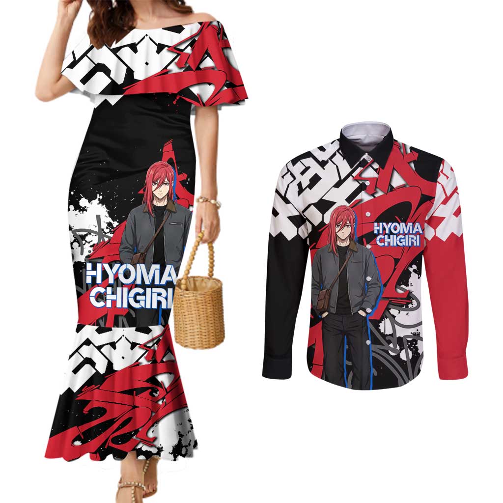 Hyoma Chigiri Blue Lock Couples Matching Mermaid Dress and Long Sleeve Button Shirt Urban Graffiti Street Art Style