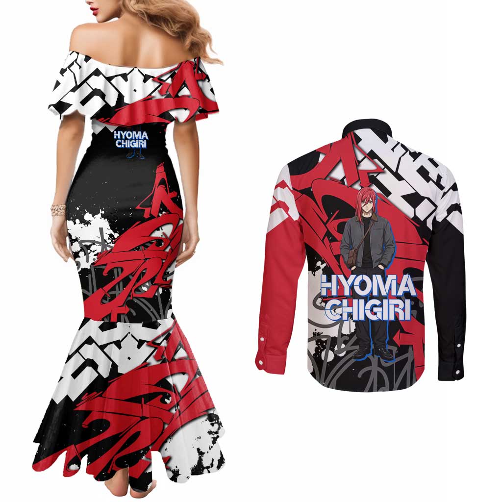 Hyoma Chigiri Blue Lock Couples Matching Mermaid Dress and Long Sleeve Button Shirt Urban Graffiti Street Art Style