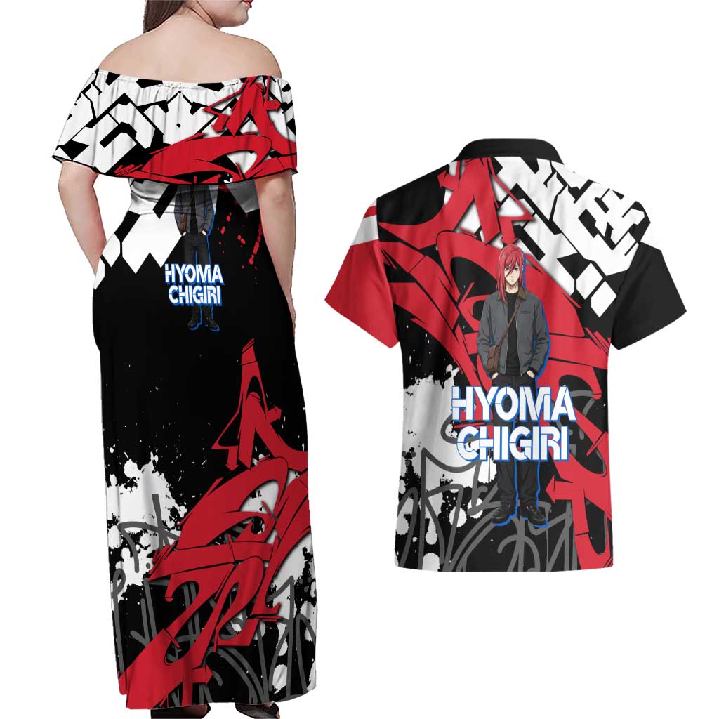 Hyoma Chigiri Blue Lock Couples Matching Off Shoulder Maxi Dress and Hawaiian Shirt Urban Graffiti Street Art Style