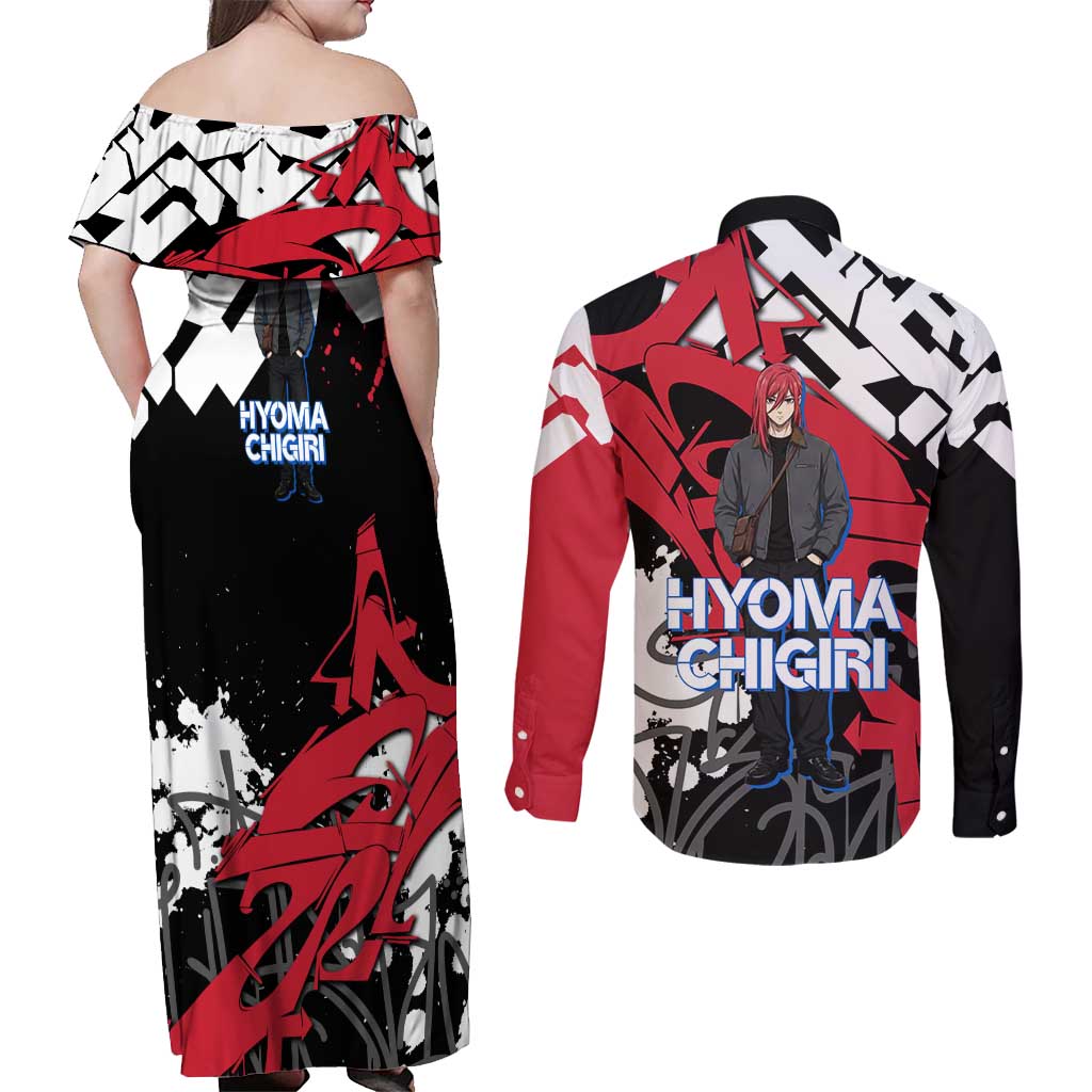 Hyoma Chigiri Blue Lock Couples Matching Off Shoulder Maxi Dress and Long Sleeve Button Shirt Urban Graffiti Street Art Style
