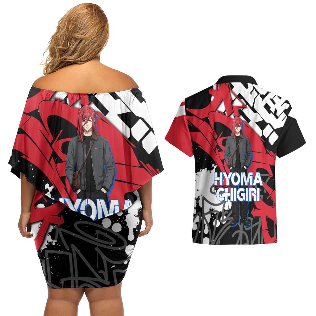 Hyoma Chigiri Blue Lock Couples Matching Off Shoulder Short Dress and Hawaiian Shirt Urban Graffiti Street Art Style