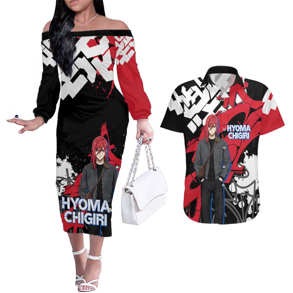 Hyoma Chigiri Blue Lock Couples Matching Off The Shoulder Long Sleeve Dress and Hawaiian Shirt Urban Graffiti Street Art Style