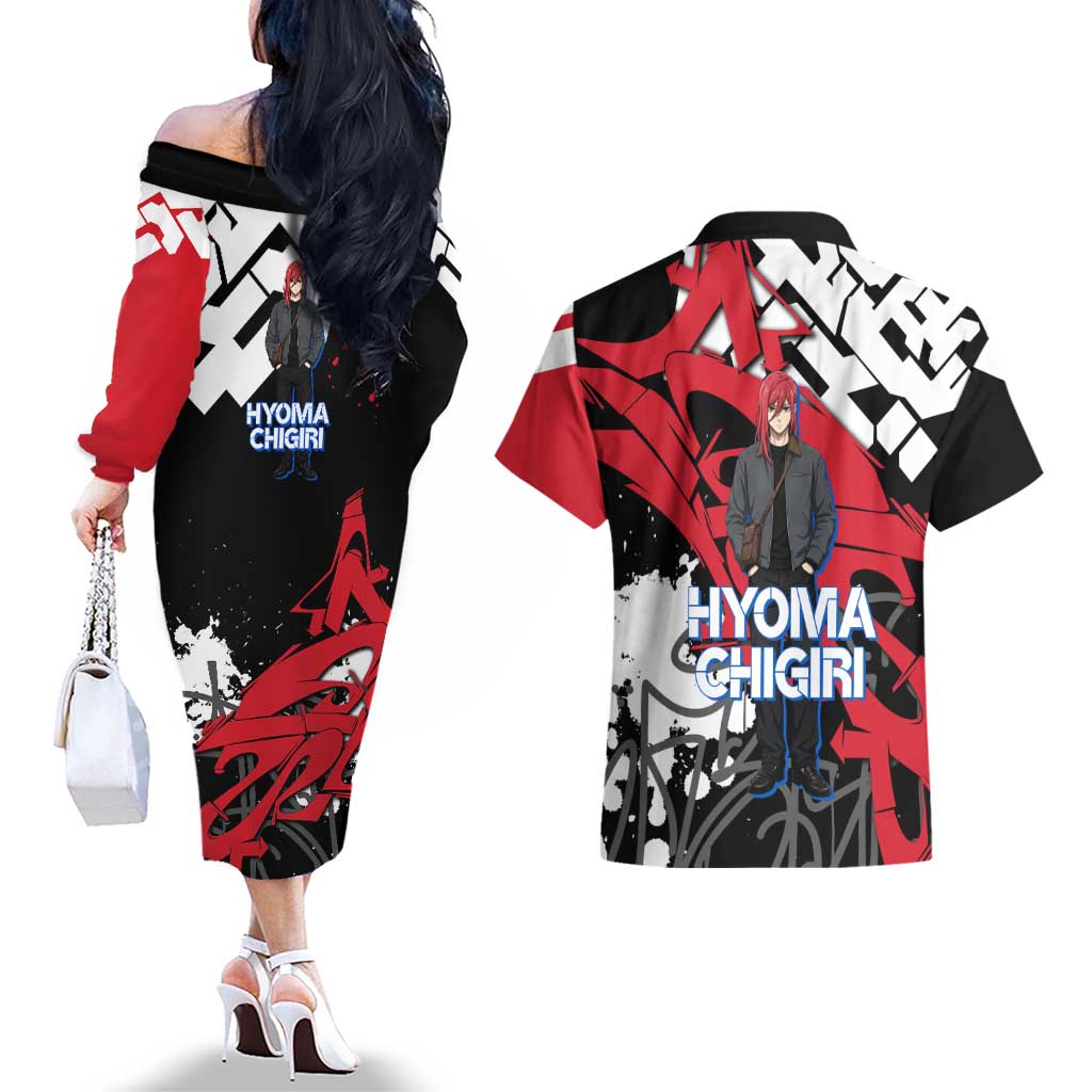 Hyoma Chigiri Blue Lock Couples Matching Off The Shoulder Long Sleeve Dress and Hawaiian Shirt Urban Graffiti Street Art Style