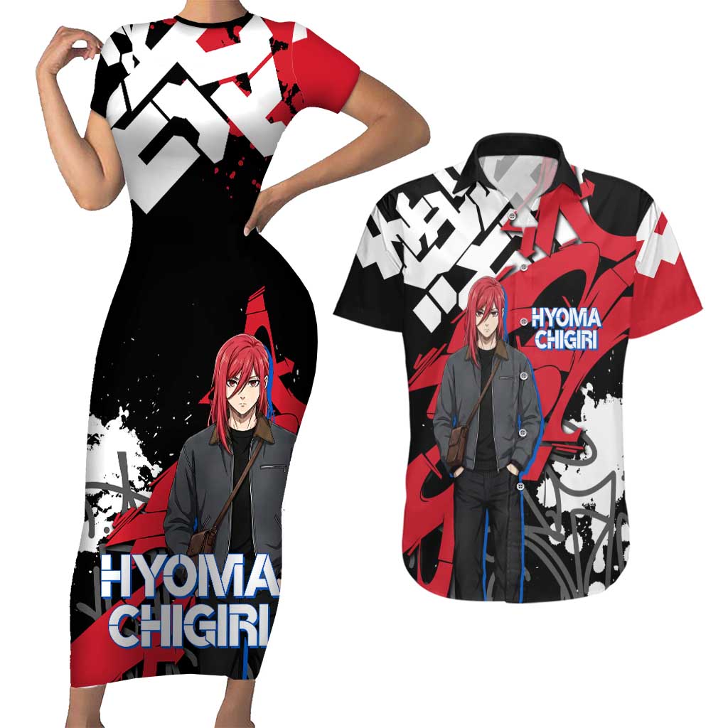 Hyoma Chigiri Blue Lock Couples Matching Short Sleeve Bodycon Dress and Hawaiian Shirt Urban Graffiti Street Art Style