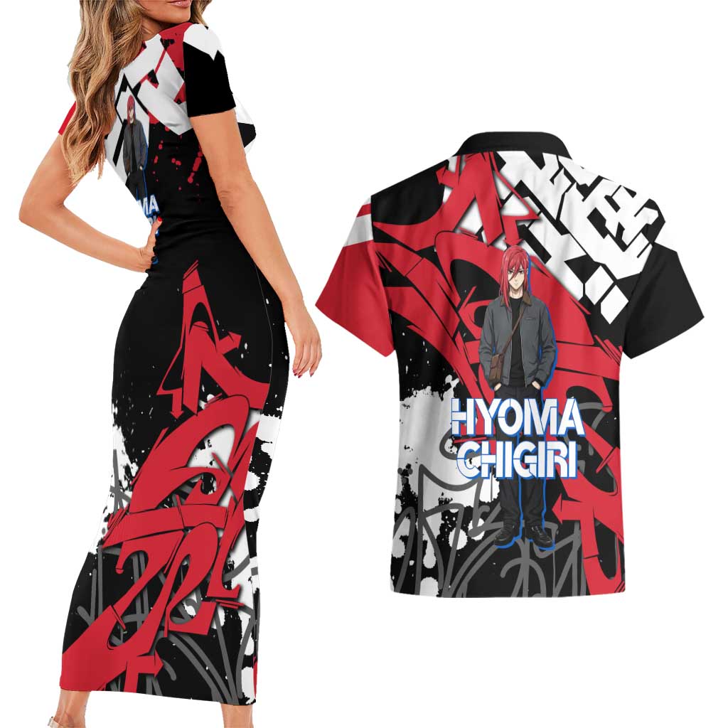 Hyoma Chigiri Blue Lock Couples Matching Short Sleeve Bodycon Dress and Hawaiian Shirt Urban Graffiti Street Art Style