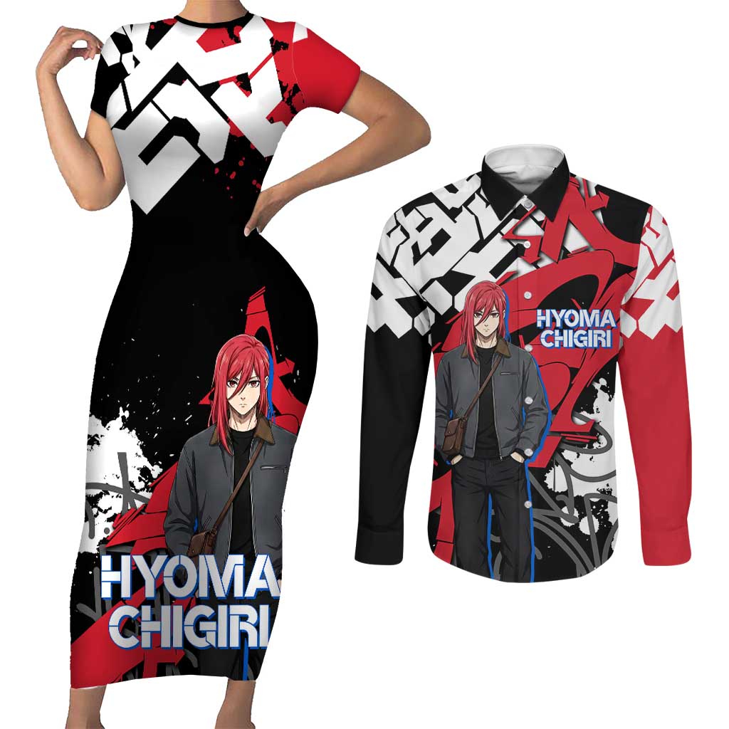 Hyoma Chigiri Blue Lock Couples Matching Short Sleeve Bodycon Dress and Long Sleeve Button Shirt Urban Graffiti Street Art Style