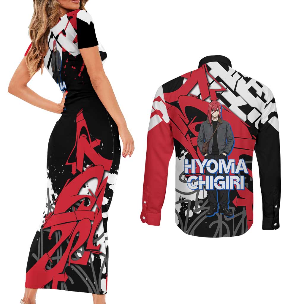 Hyoma Chigiri Blue Lock Couples Matching Short Sleeve Bodycon Dress and Long Sleeve Button Shirt Urban Graffiti Street Art Style