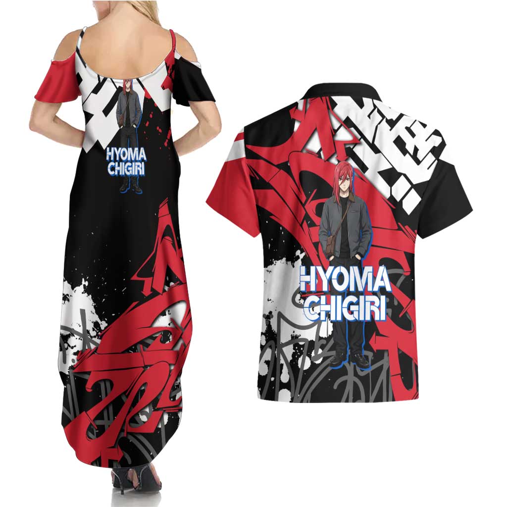 Hyoma Chigiri Blue Lock Couples Matching Summer Maxi Dress and Hawaiian Shirt Urban Graffiti Street Art Style
