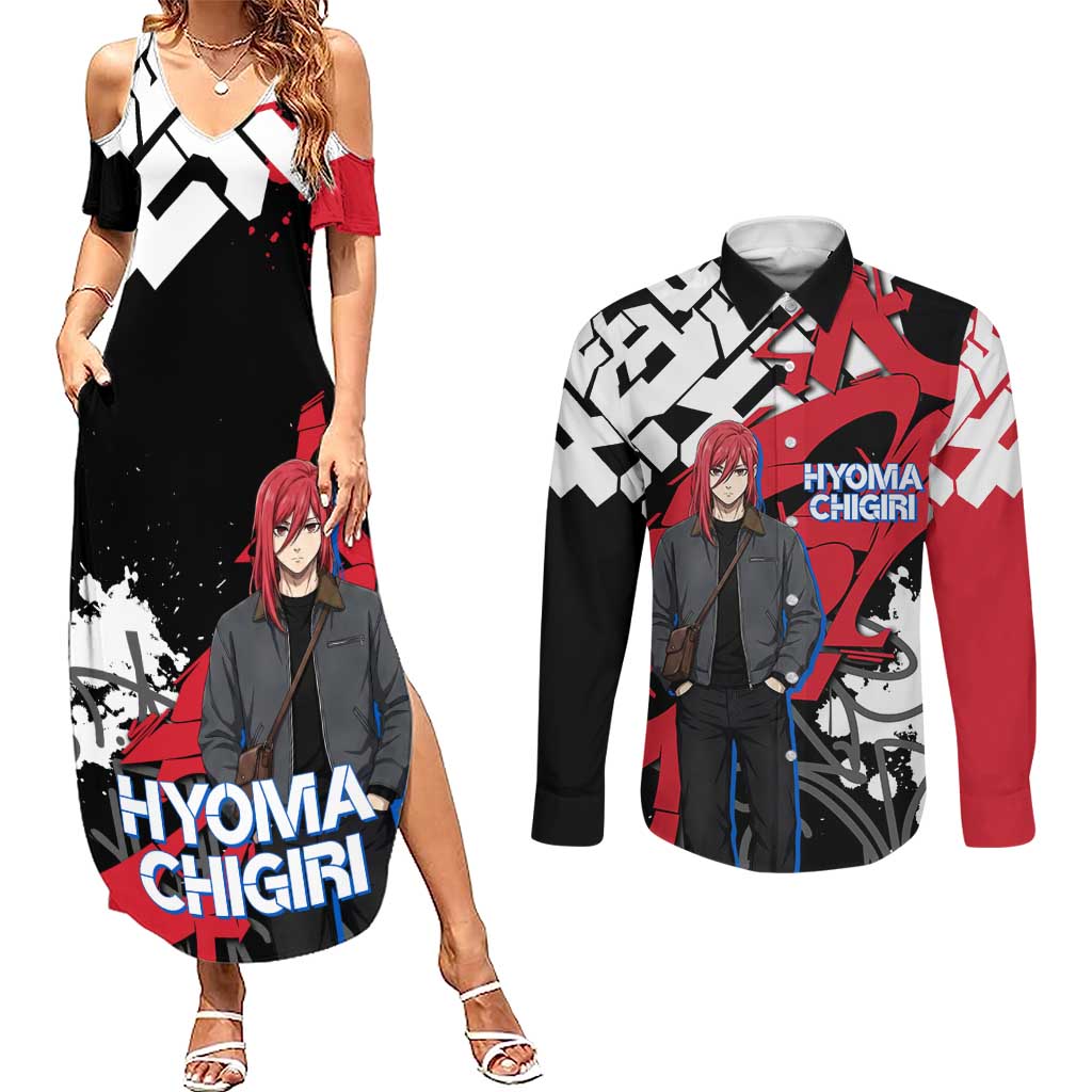 Hyoma Chigiri Blue Lock Couples Matching Summer Maxi Dress and Long Sleeve Button Shirt Urban Graffiti Street Art Style