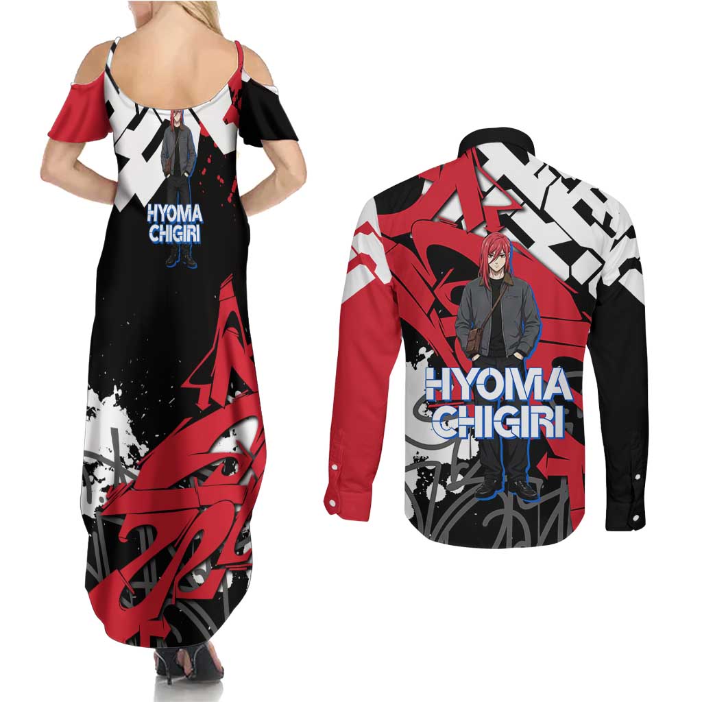 Hyoma Chigiri Blue Lock Couples Matching Summer Maxi Dress and Long Sleeve Button Shirt Urban Graffiti Street Art Style