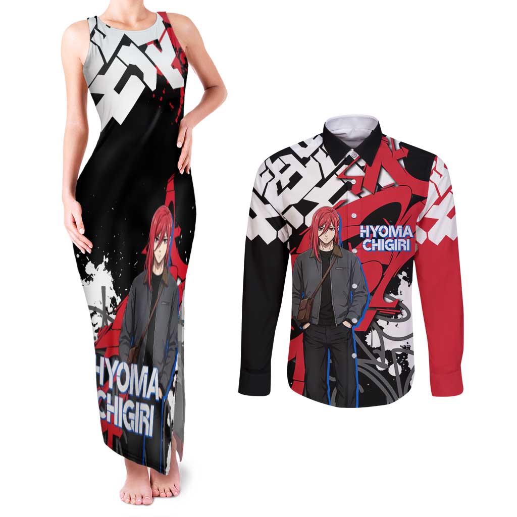 Hyoma Chigiri Blue Lock Couples Matching Tank Maxi Dress and Long Sleeve Button Shirt Urban Graffiti Street Art Style