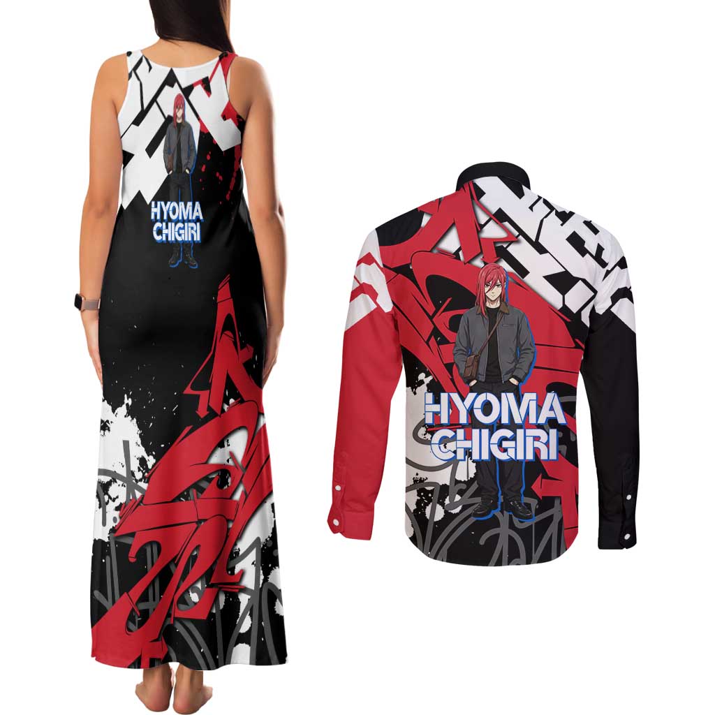 Hyoma Chigiri Blue Lock Couples Matching Tank Maxi Dress and Long Sleeve Button Shirt Urban Graffiti Street Art Style