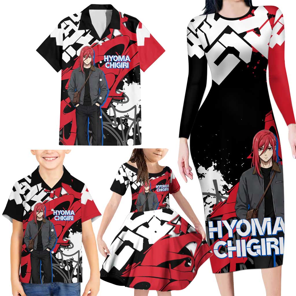 Hyoma Chigiri Blue Lock Family Matching Long Sleeve Bodycon Dress and Hawaiian Shirt Urban Graffiti Street Art Style