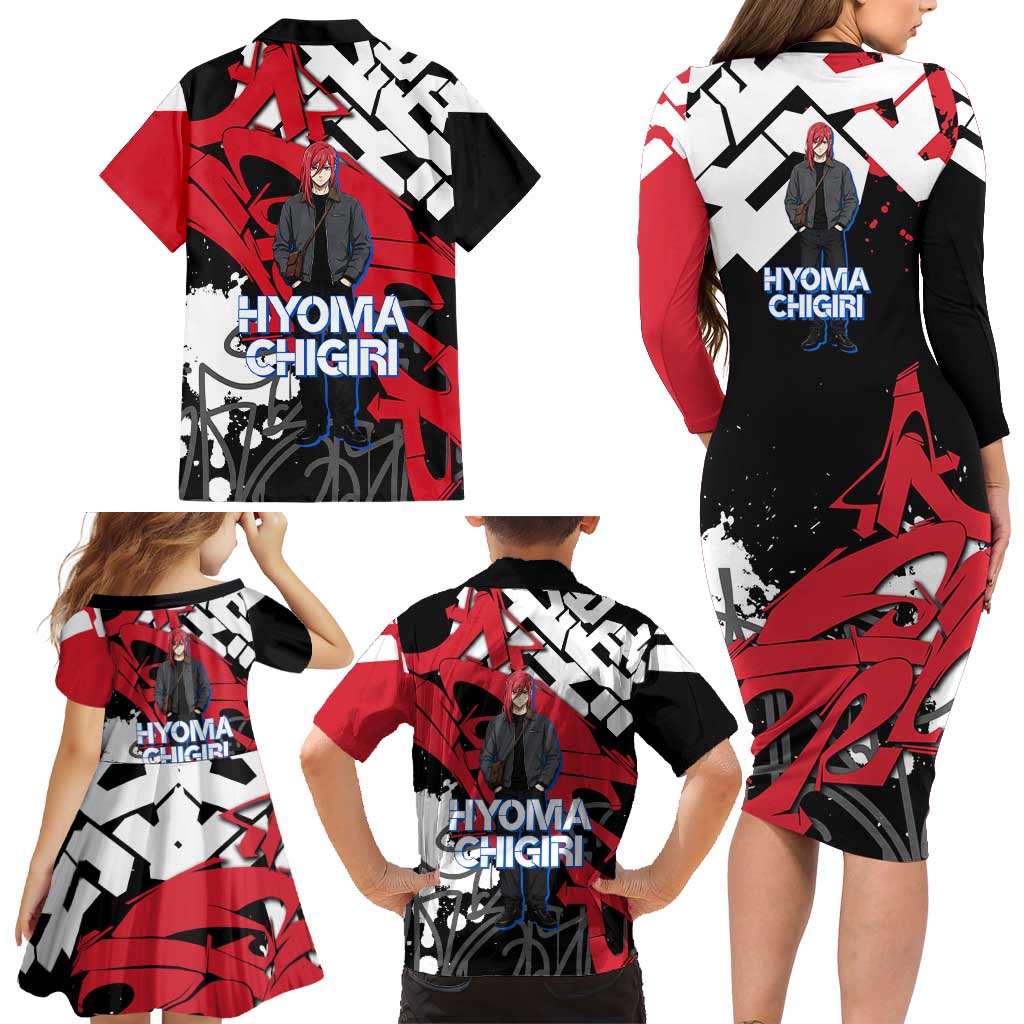 Hyoma Chigiri Blue Lock Family Matching Long Sleeve Bodycon Dress and Hawaiian Shirt Urban Graffiti Street Art Style