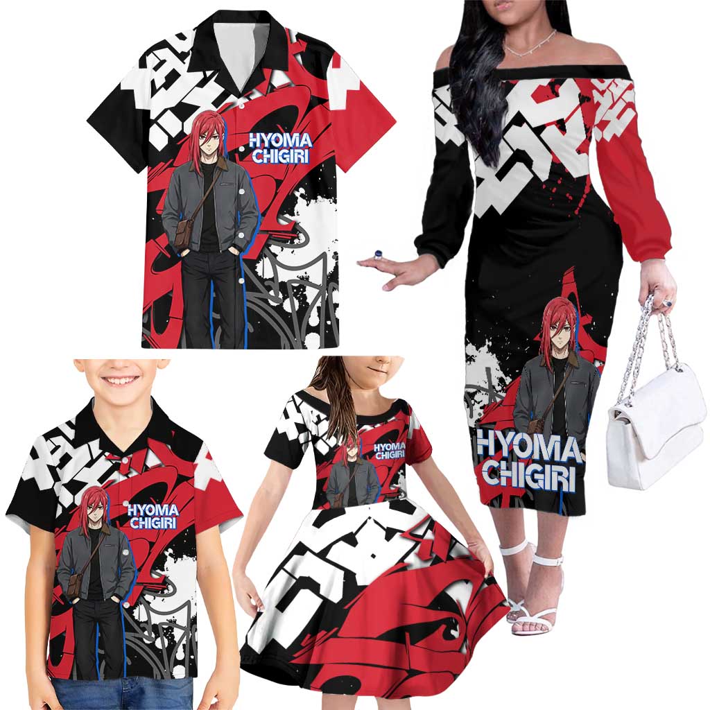 Hyoma Chigiri Blue Lock Family Matching Off The Shoulder Long Sleeve Dress and Hawaiian Shirt Urban Graffiti Street Art Style