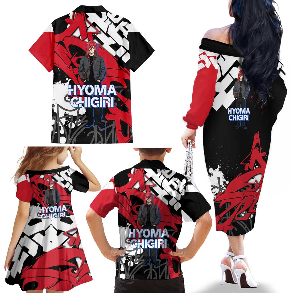 Hyoma Chigiri Blue Lock Family Matching Off The Shoulder Long Sleeve Dress and Hawaiian Shirt Urban Graffiti Street Art Style