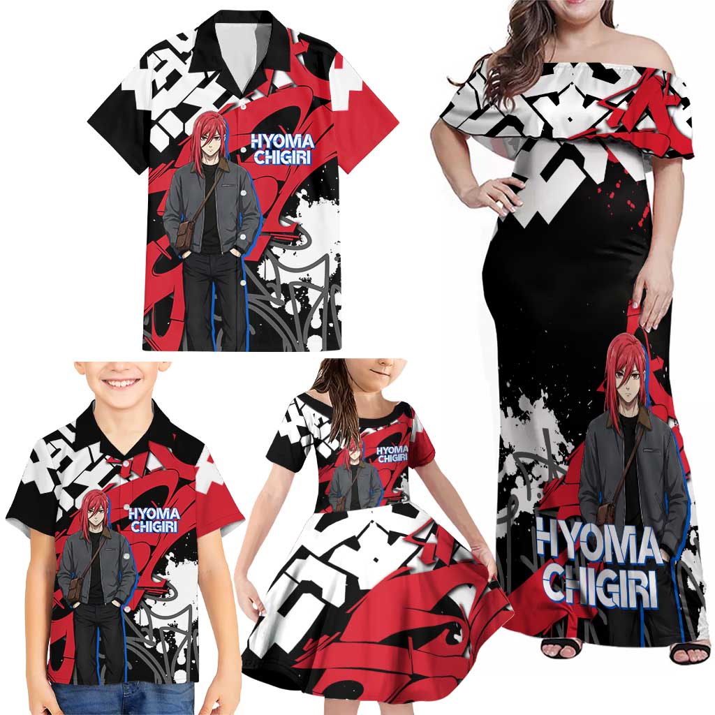 Hyoma Chigiri Blue Lock Family Matching Off Shoulder Maxi Dress and Hawaiian Shirt Urban Graffiti Street Art Style