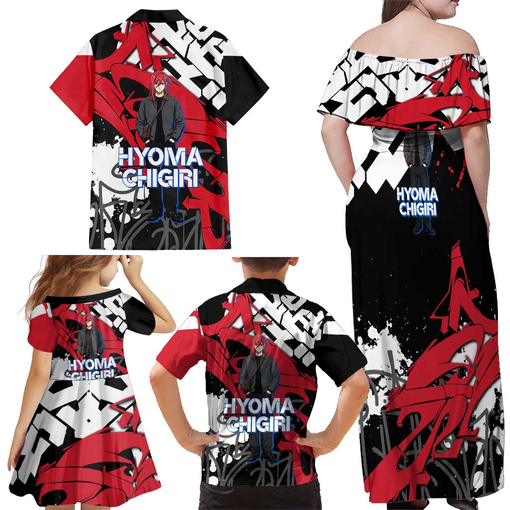Hyoma Chigiri Blue Lock Family Matching Off Shoulder Maxi Dress and Hawaiian Shirt Urban Graffiti Street Art Style