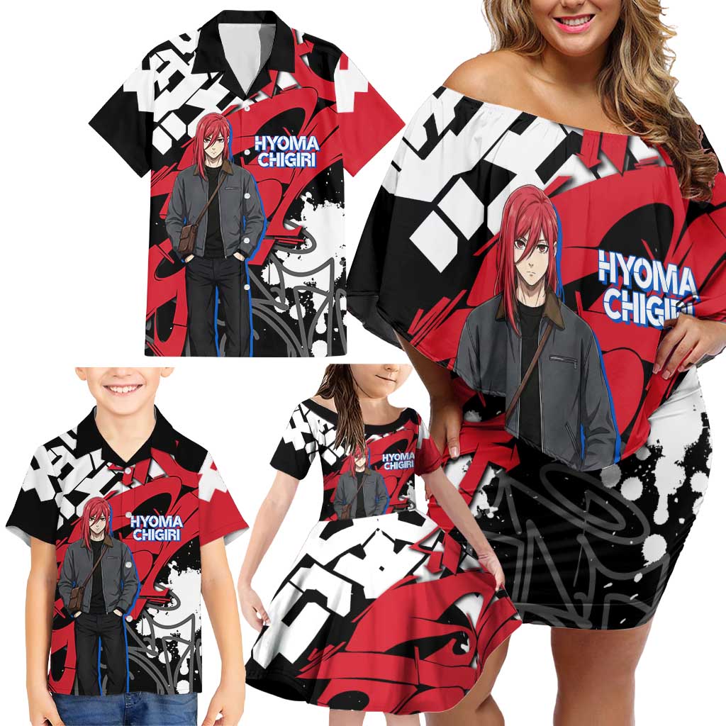 Hyoma Chigiri Blue Lock Family Matching Off Shoulder Short Dress and Hawaiian Shirt Urban Graffiti Street Art Style