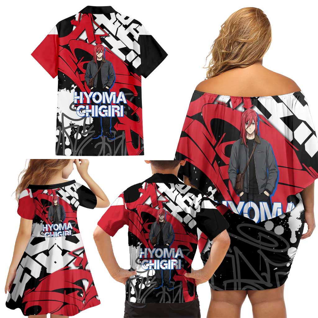 Hyoma Chigiri Blue Lock Family Matching Off Shoulder Short Dress and Hawaiian Shirt Urban Graffiti Street Art Style
