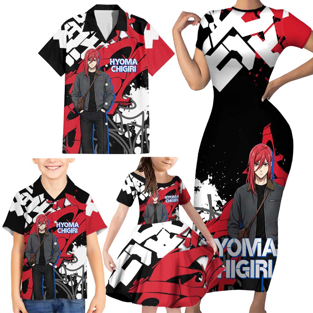 Hyoma Chigiri Blue Lock Family Matching Short Sleeve Bodycon Dress and Hawaiian Shirt Urban Graffiti Street Art Style