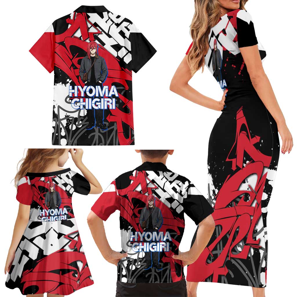 Hyoma Chigiri Blue Lock Family Matching Short Sleeve Bodycon Dress and Hawaiian Shirt Urban Graffiti Street Art Style