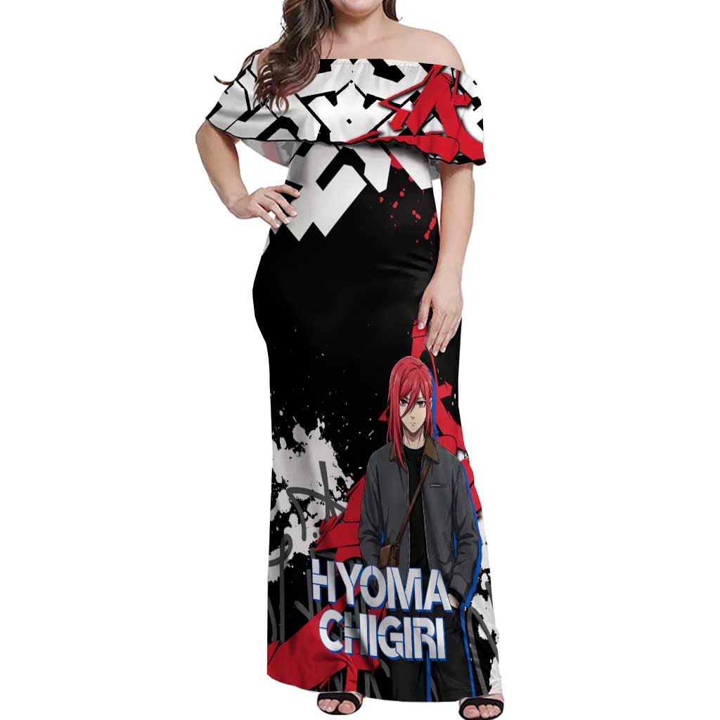 Hyoma Chigiri Blue Lock Off Shoulder Maxi Dress Urban Graffiti Street Art Style